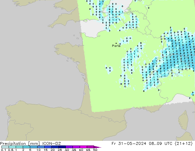 Precipitazione ICON-D2 ven 31.05.2024 09 UTC