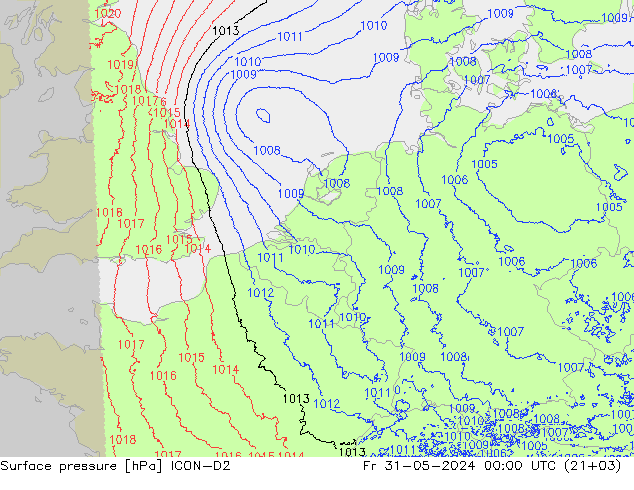 Surface pressure ICON-D2 Fr 31.05.2024 00 UTC