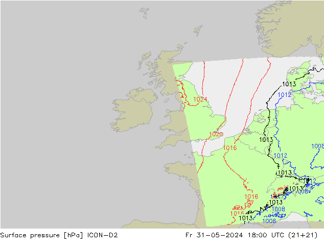 Yer basıncı ICON-D2 Cu 31.05.2024 18 UTC