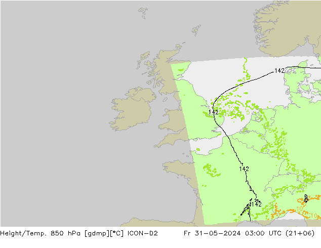 Height/Temp. 850 hPa ICON-D2 ven 31.05.2024 03 UTC