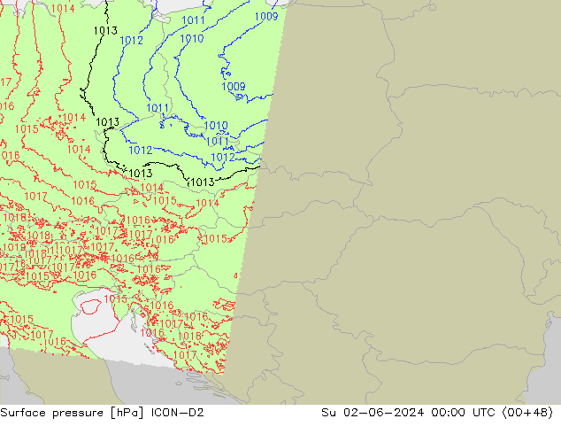 Atmosférický tlak ICON-D2 Ne 02.06.2024 00 UTC