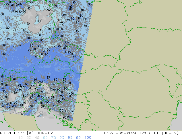 RH 700 hPa ICON-D2 Fr 31.05.2024 12 UTC