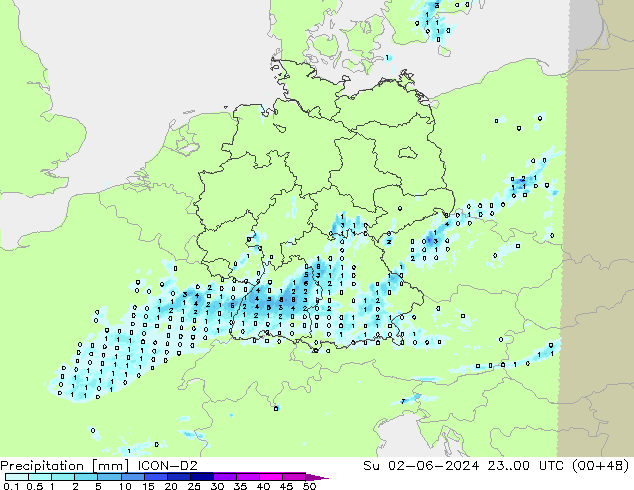 Precipitation ICON-D2 Su 02.06.2024 00 UTC