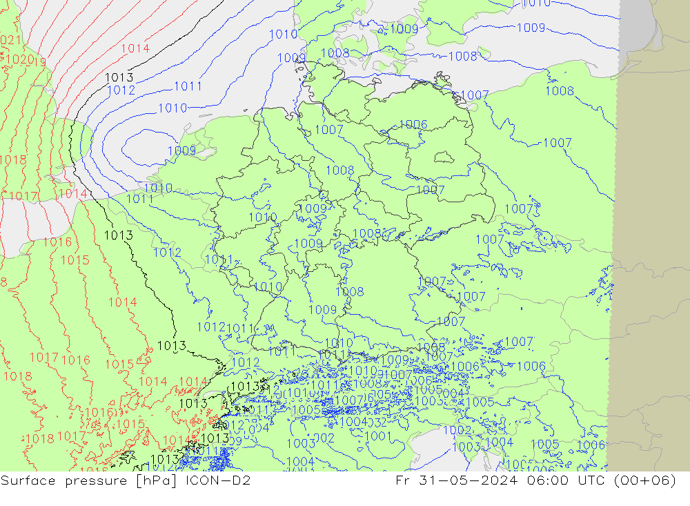 Bodendruck ICON-D2 Fr 31.05.2024 06 UTC