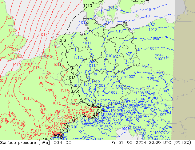 Bodendruck ICON-D2 Fr 31.05.2024 20 UTC