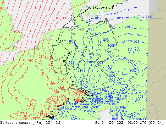 Surface pressure ICON-D2 Sa 01.06.2024 00 UTC