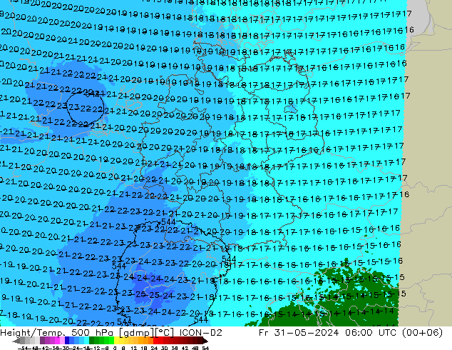 Height/Temp. 500 hPa ICON-D2 Pá 31.05.2024 06 UTC