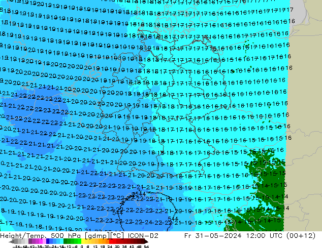 Height/Temp. 500 hPa ICON-D2 Fr 31.05.2024 12 UTC