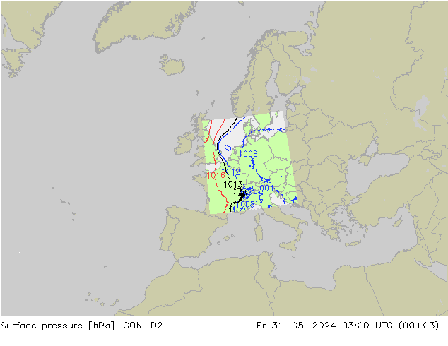 Surface pressure ICON-D2 Fr 31.05.2024 03 UTC