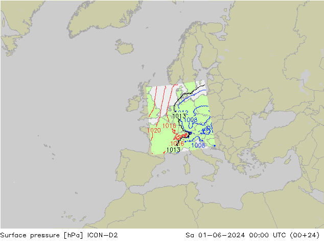 Pressione al suolo ICON-D2 sab 01.06.2024 00 UTC