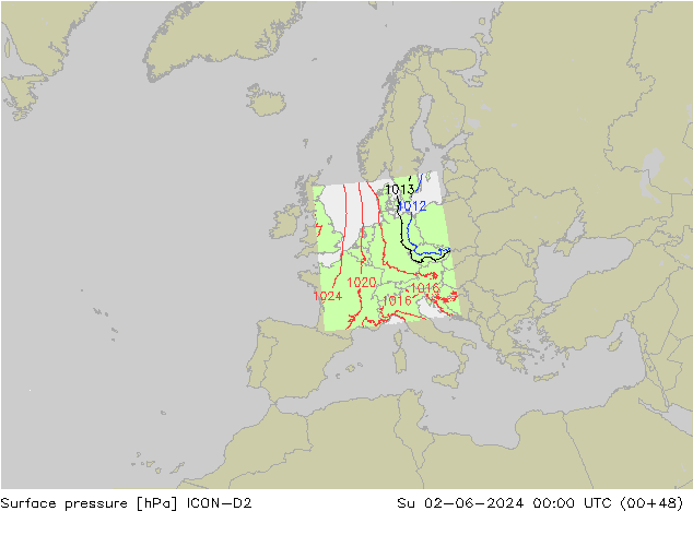 Luchtdruk (Grond) ICON-D2 zo 02.06.2024 00 UTC