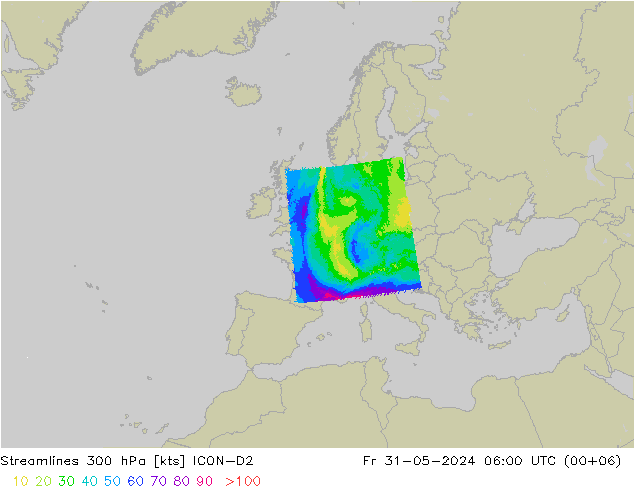 Stromlinien 300 hPa ICON-D2 Fr 31.05.2024 06 UTC