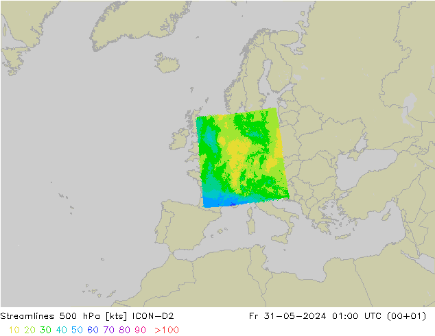 ветер 500 гПа ICON-D2 пт 31.05.2024 01 UTC