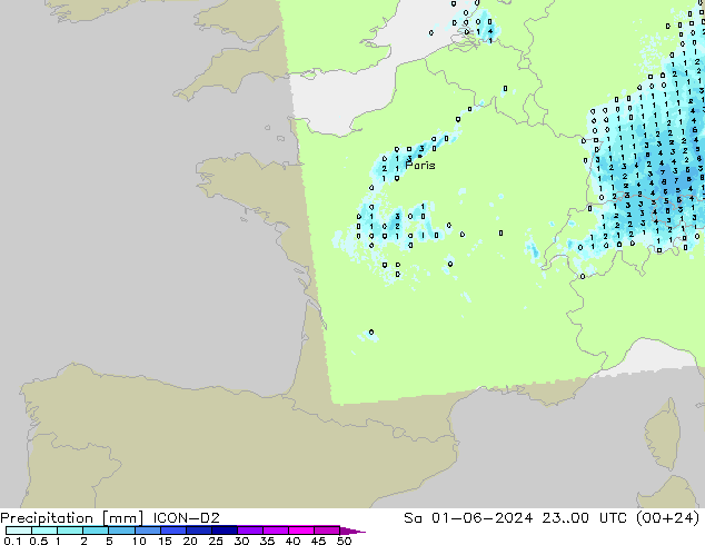 Precipitation ICON-D2 Sa 01.06.2024 00 UTC