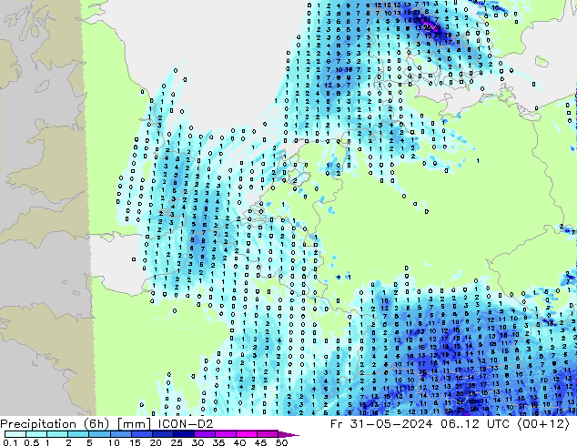 Precipitation (6h) ICON-D2 Fr 31.05.2024 12 UTC