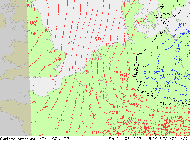 Luchtdruk (Grond) ICON-D2 za 01.06.2024 18 UTC