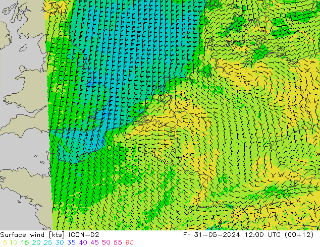 ветер 10 m ICON-D2 пт 31.05.2024 12 UTC
