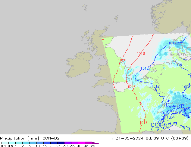 Precipitation ICON-D2 Fr 31.05.2024 09 UTC