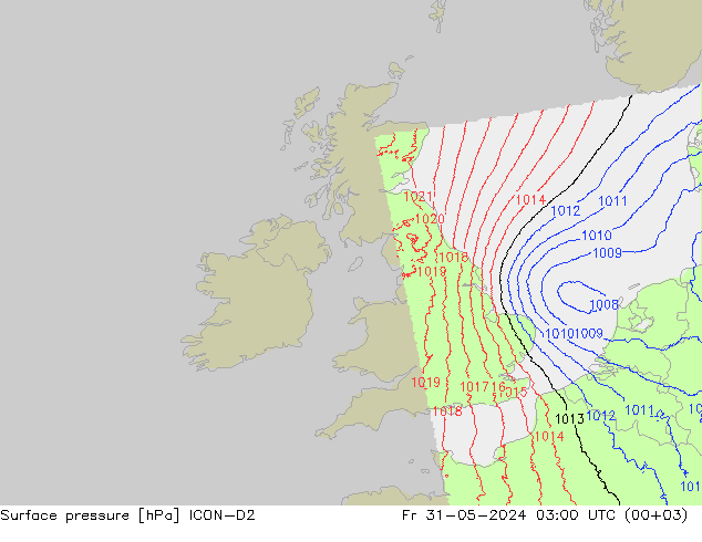 Surface pressure ICON-D2 Fr 31.05.2024 03 UTC