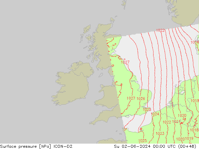 Luchtdruk (Grond) ICON-D2 zo 02.06.2024 00 UTC