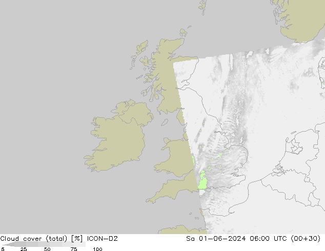 Nubi (totali) ICON-D2 sab 01.06.2024 06 UTC