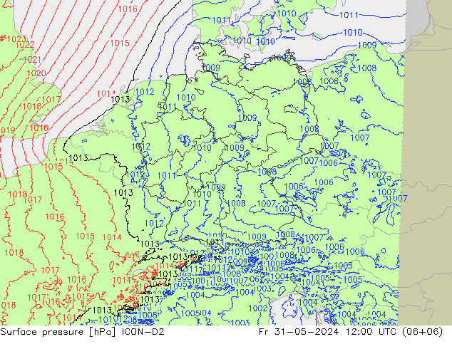 地面气压 ICON-D2 星期五 31.05.2024 12 UTC