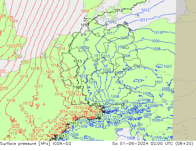 Yer basıncı ICON-D2 Cts 01.06.2024 02 UTC