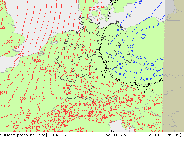 приземное давление ICON-D2 сб 01.06.2024 21 UTC