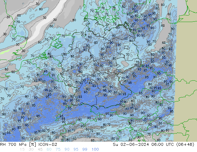 RH 700 hPa ICON-D2 Su 02.06.2024 06 UTC