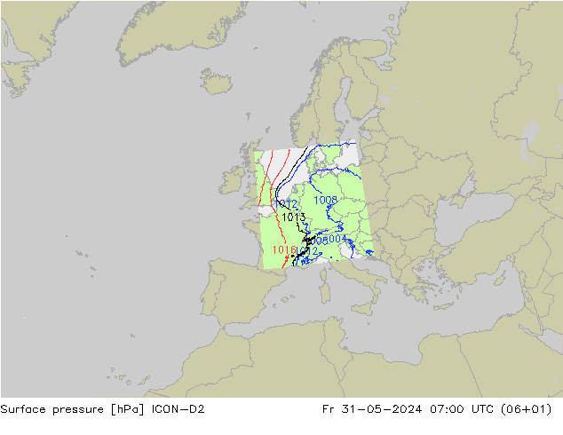 Bodendruck ICON-D2 Fr 31.05.2024 07 UTC