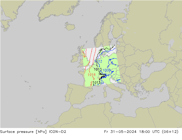 приземное давление ICON-D2 пт 31.05.2024 18 UTC