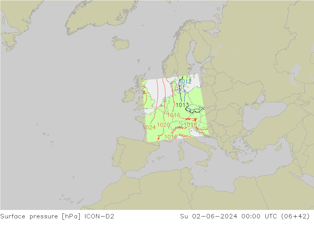 pression de l'air ICON-D2 dim 02.06.2024 00 UTC