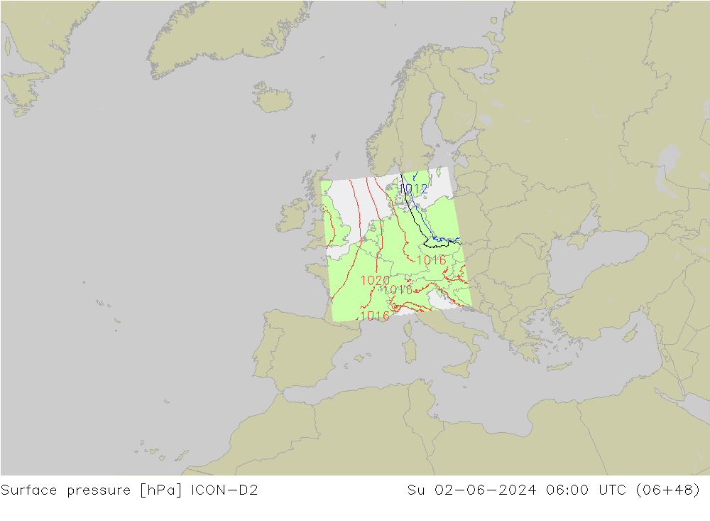 Bodendruck ICON-D2 So 02.06.2024 06 UTC