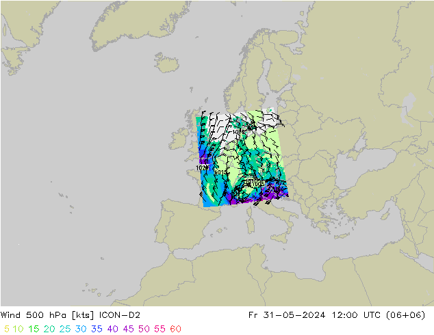 Wind 500 hPa ICON-D2 Fr 31.05.2024 12 UTC