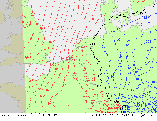 Bodendruck ICON-D2 Sa 01.06.2024 00 UTC
