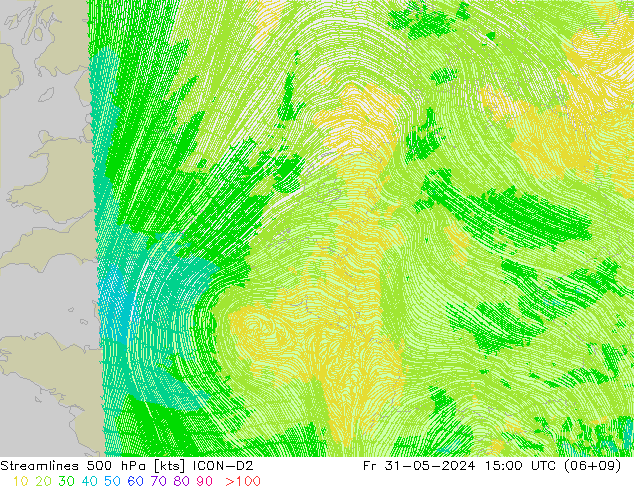 Rüzgar 500 hPa ICON-D2 Cu 31.05.2024 15 UTC