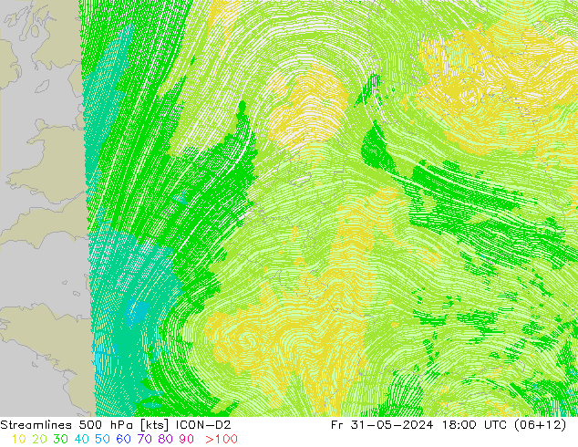 Linea di flusso 500 hPa ICON-D2 ven 31.05.2024 18 UTC