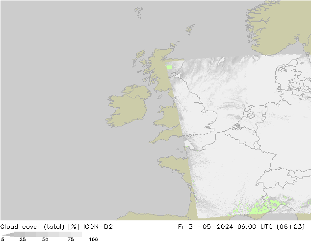 Wolken (gesamt) ICON-D2 Fr 31.05.2024 09 UTC