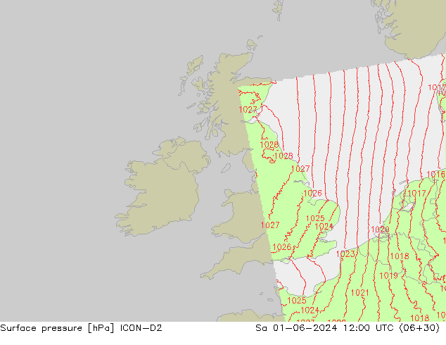 Surface pressure ICON-D2 Sa 01.06.2024 12 UTC