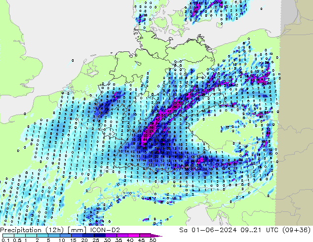 Yağış (12h) ICON-D2 Cts 01.06.2024 21 UTC