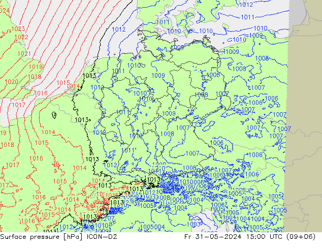 地面气压 ICON-D2 星期五 31.05.2024 15 UTC