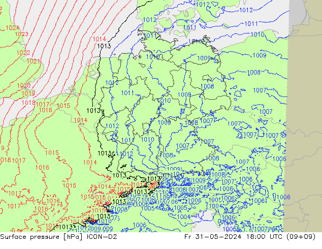 приземное давление ICON-D2 пт 31.05.2024 18 UTC