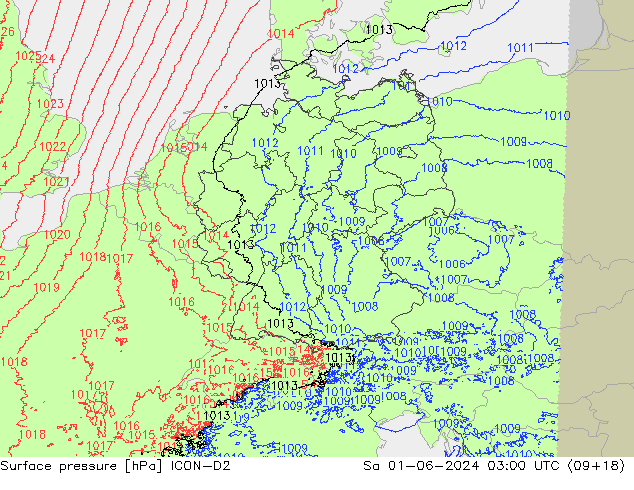 Luchtdruk (Grond) ICON-D2 za 01.06.2024 03 UTC