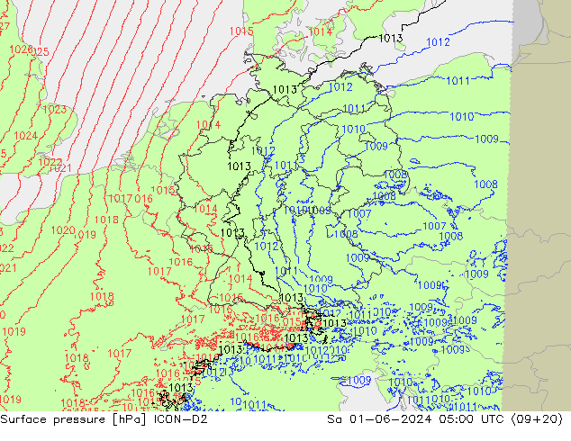 Bodendruck ICON-D2 Sa 01.06.2024 05 UTC
