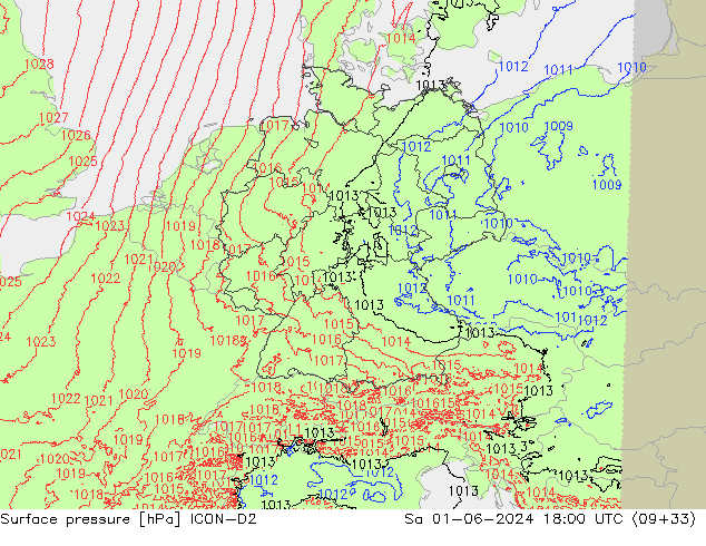 Bodendruck ICON-D2 Sa 01.06.2024 18 UTC