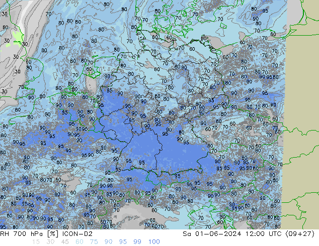 RH 700 hPa ICON-D2 Sa 01.06.2024 12 UTC