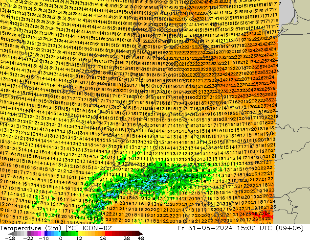 Sıcaklık Haritası (2m) ICON-D2 Cu 31.05.2024 15 UTC