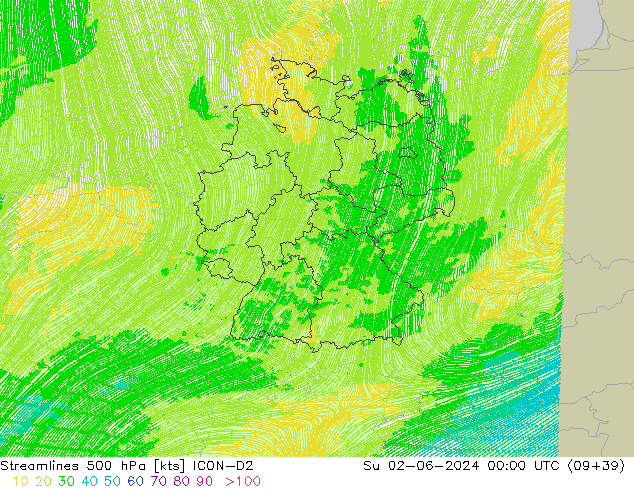 Streamlines 500 hPa ICON-D2 Ne 02.06.2024 00 UTC