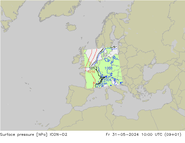 Luchtdruk (Grond) ICON-D2 vr 31.05.2024 10 UTC