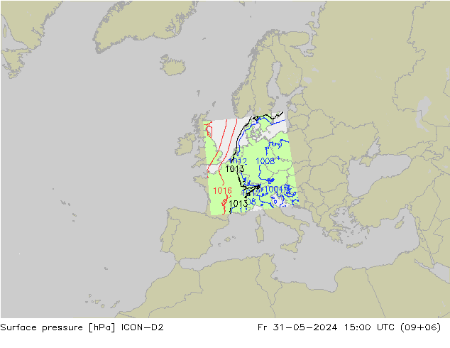 Bodendruck ICON-D2 Fr 31.05.2024 15 UTC